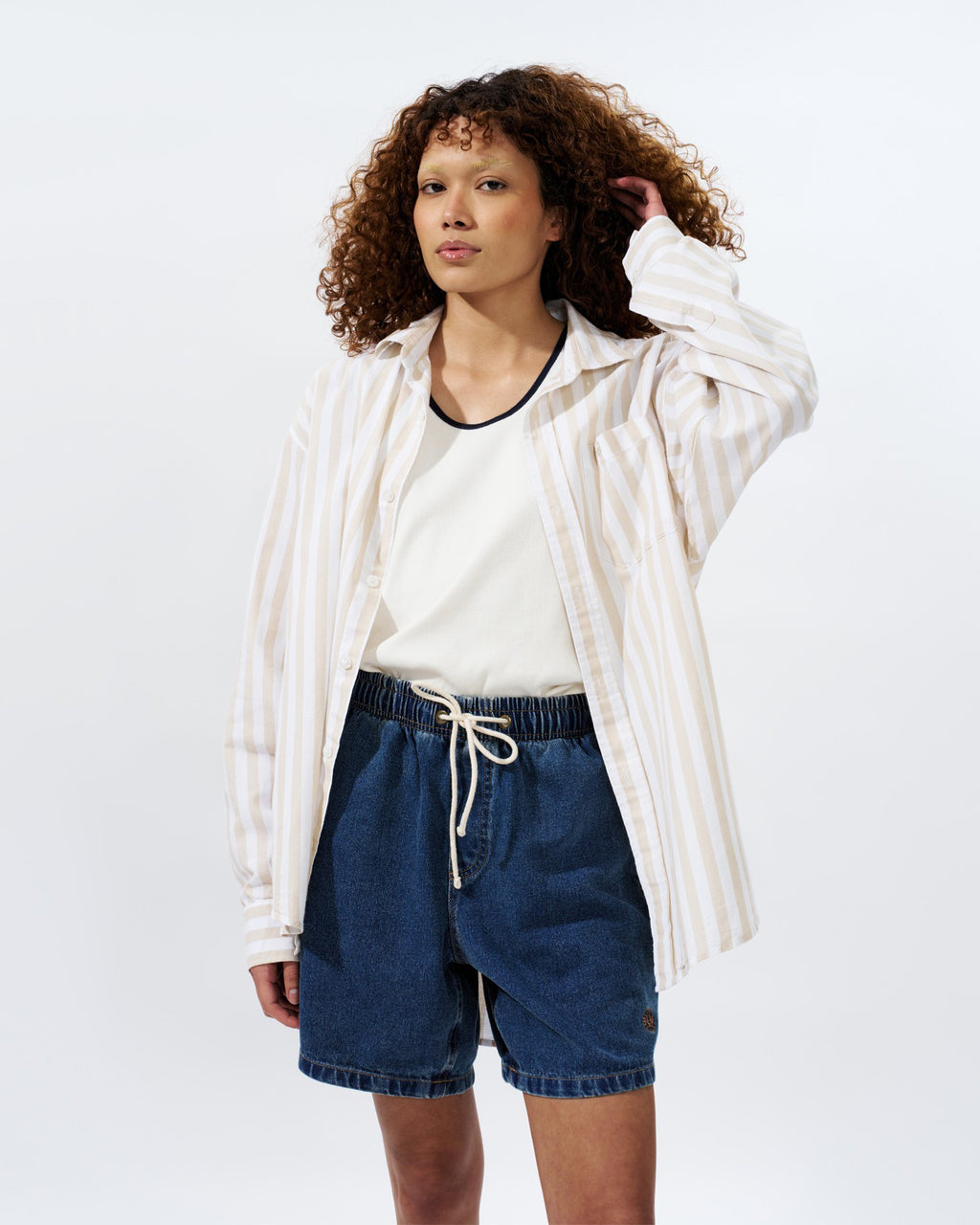 Camisa Manga Longa Overshirt Listrada Bege